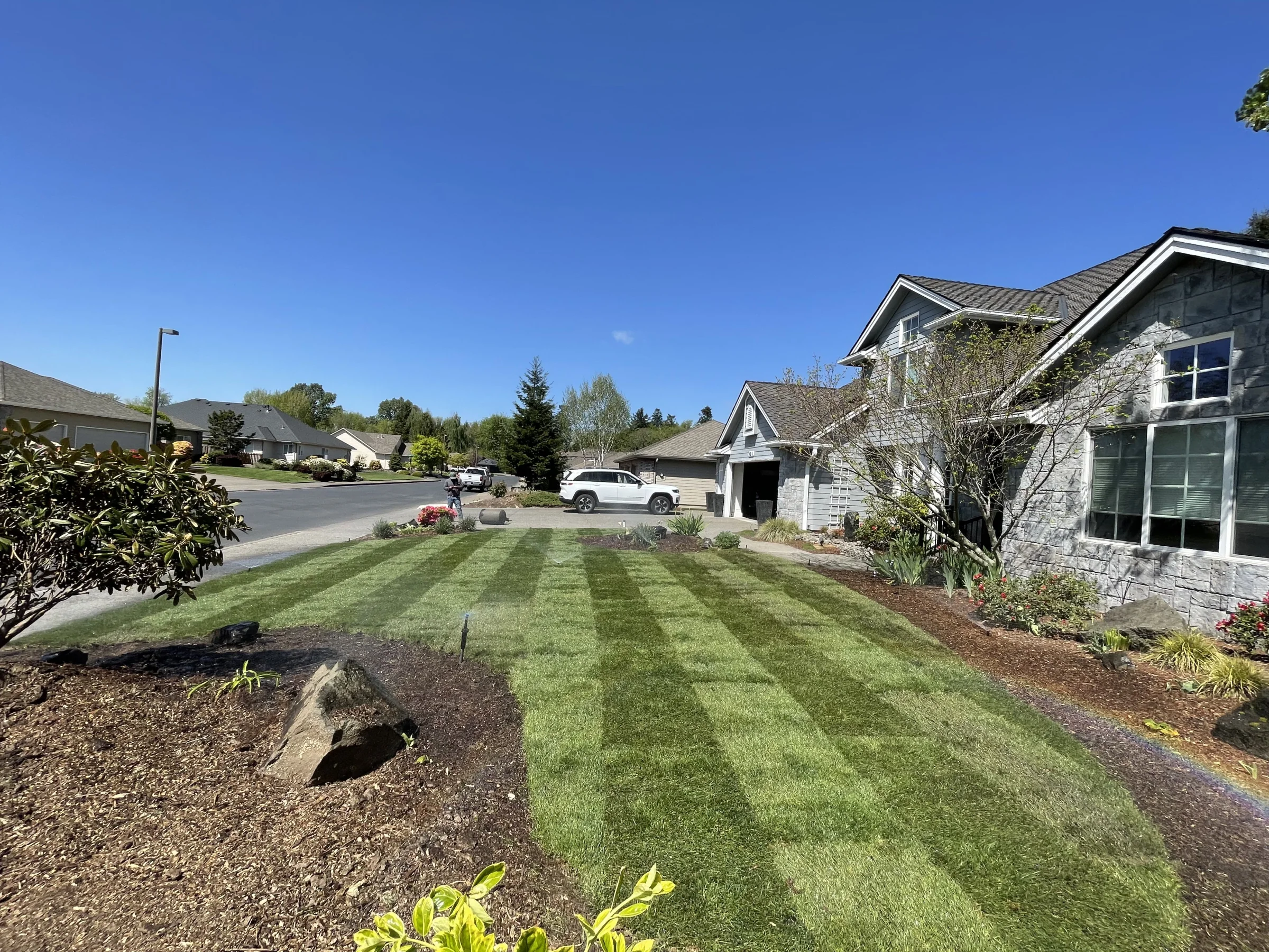 Freshly maintained lawn area for an Oregon property